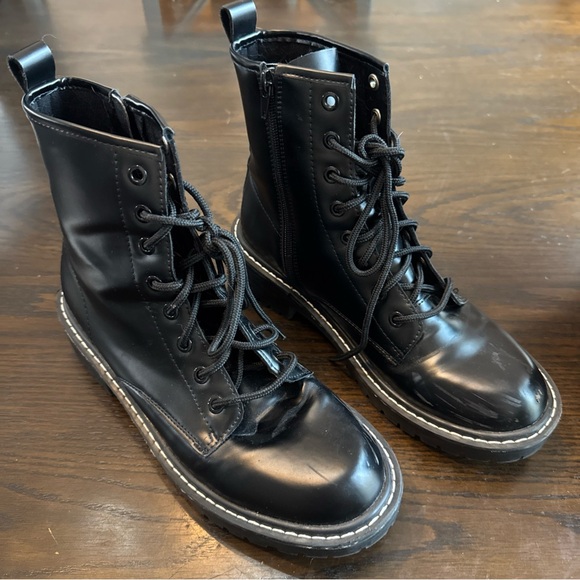 ICHIGO Women’s Combat Boots Size 9 Black Zip Up Lace White Stitch - Picture 1 of 5